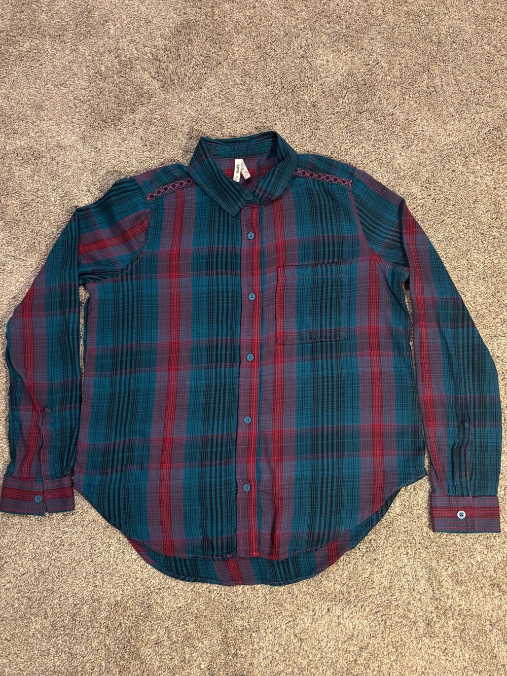 Mudd Womens Blue Pink Plaid Flannel Long Sleeve Button-Up Shirt Sz M Fall Stitch